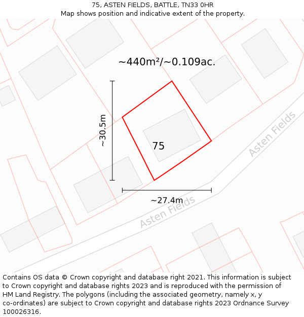 75, ASTEN FIELDS, BATTLE, TN33 0HR: Plot and title map