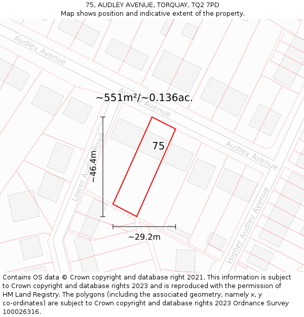 75, AUDLEY AVENUE, TORQUAY, TQ2 7PD: Plot and title map