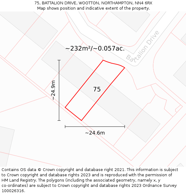 75, BATTALION DRIVE, WOOTTON, NORTHAMPTON, NN4 6RX: Plot and title map