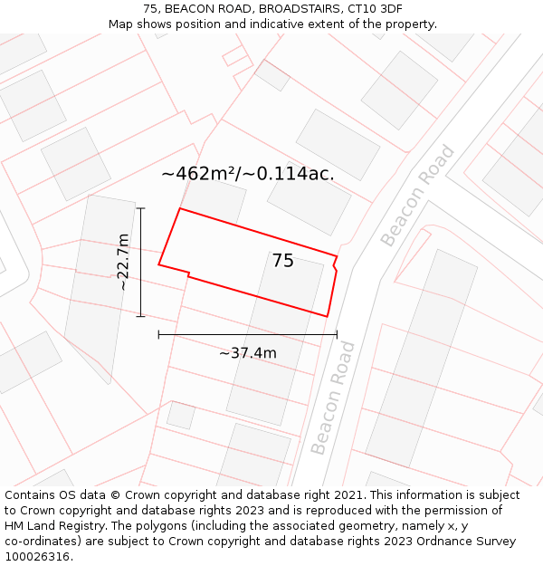 75, BEACON ROAD, BROADSTAIRS, CT10 3DF: Plot and title map