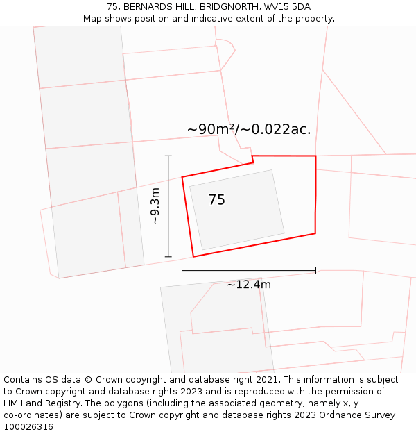 75, BERNARDS HILL, BRIDGNORTH, WV15 5DA: Plot and title map