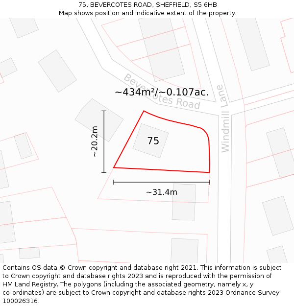 75, BEVERCOTES ROAD, SHEFFIELD, S5 6HB: Plot and title map