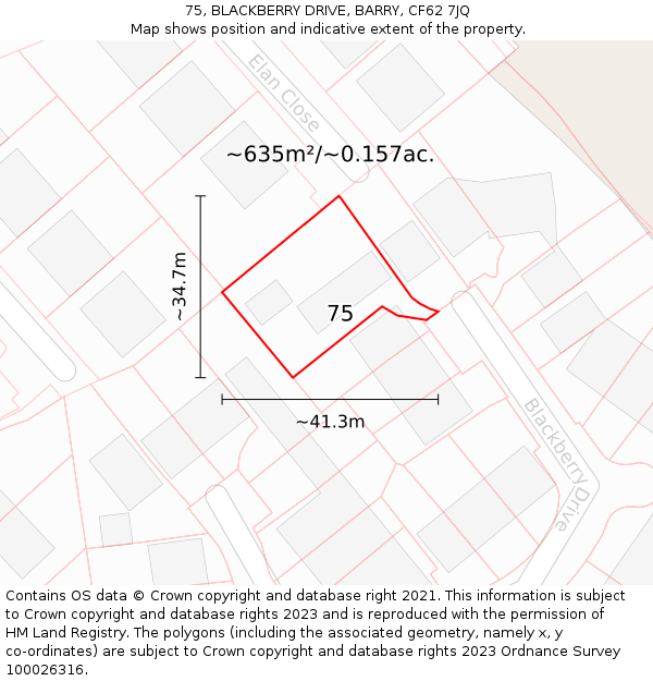 75, BLACKBERRY DRIVE, BARRY, CF62 7JQ: Plot and title map