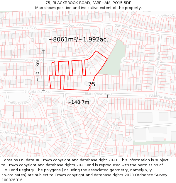 75, BLACKBROOK ROAD, FAREHAM, PO15 5DE: Plot and title map