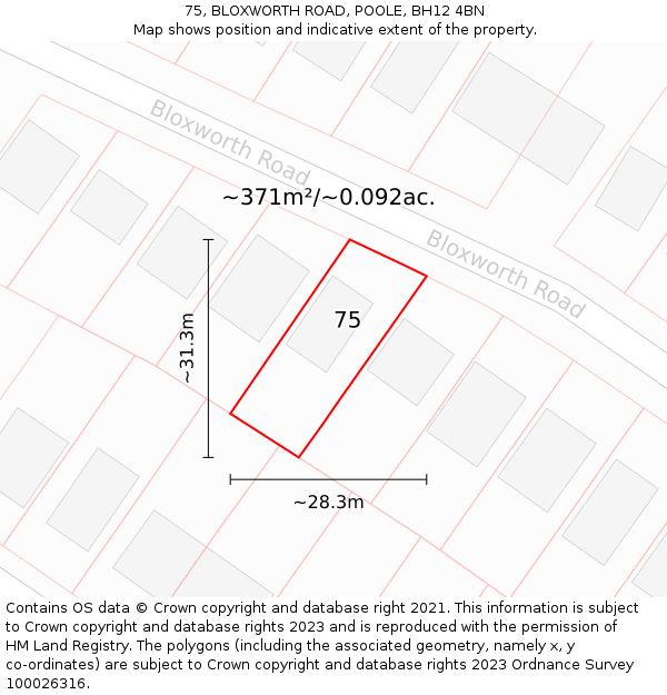 75, BLOXWORTH ROAD, POOLE, BH12 4BN: Plot and title map