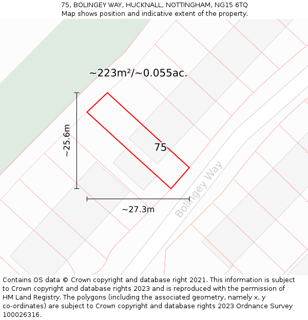 75, BOLINGEY WAY, HUCKNALL, NOTTINGHAM, NG15 6TQ: Plot and title map