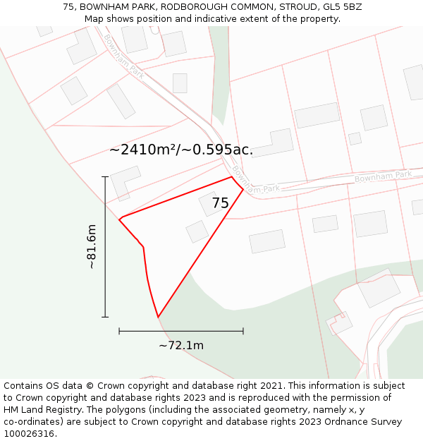 75, BOWNHAM PARK, RODBOROUGH COMMON, STROUD, GL5 5BZ: Plot and title map