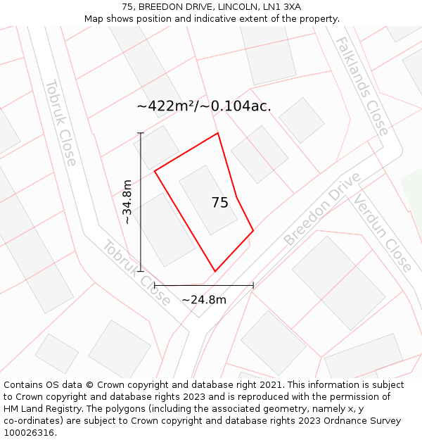 75, BREEDON DRIVE, LINCOLN, LN1 3XA: Plot and title map