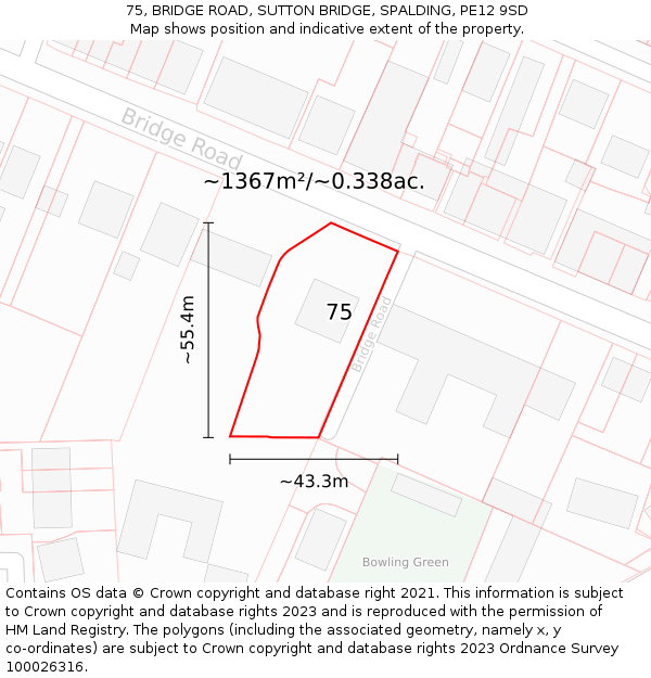 75, BRIDGE ROAD, SUTTON BRIDGE, SPALDING, PE12 9SD: Plot and title map