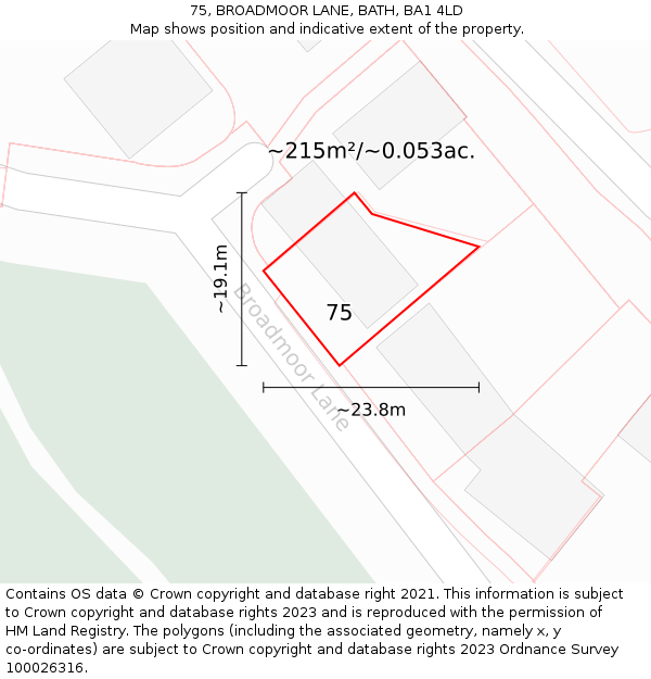 75, BROADMOOR LANE, BATH, BA1 4LD: Plot and title map