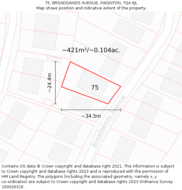 75, BROADSANDS AVENUE, PAIGNTON, TQ4 6JL: Plot and title map