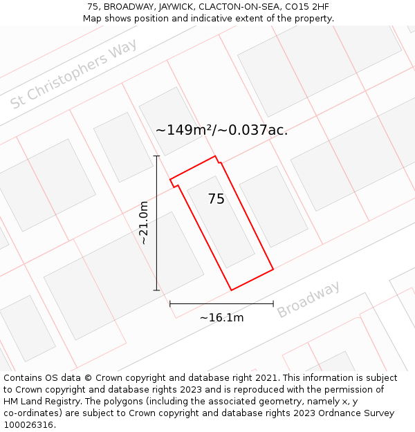 75, BROADWAY, JAYWICK, CLACTON-ON-SEA, CO15 2HF: Plot and title map