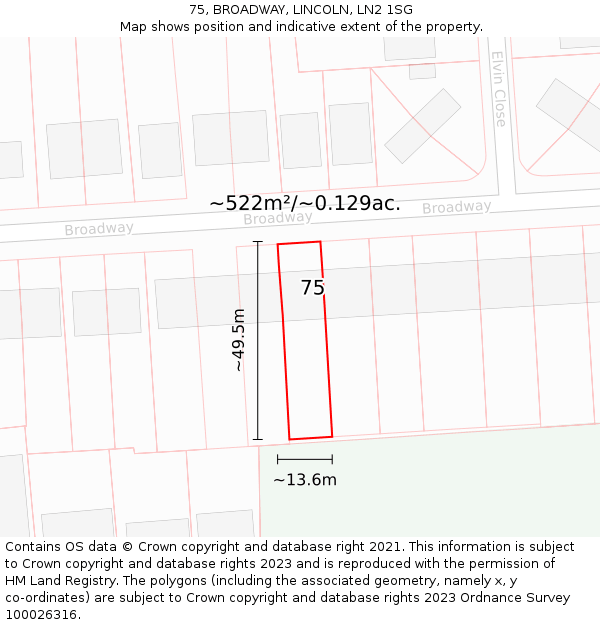 75, BROADWAY, LINCOLN, LN2 1SG: Plot and title map