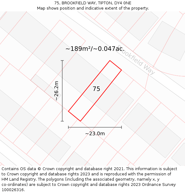 75, BROOKFIELD WAY, TIPTON, DY4 0NE: Plot and title map