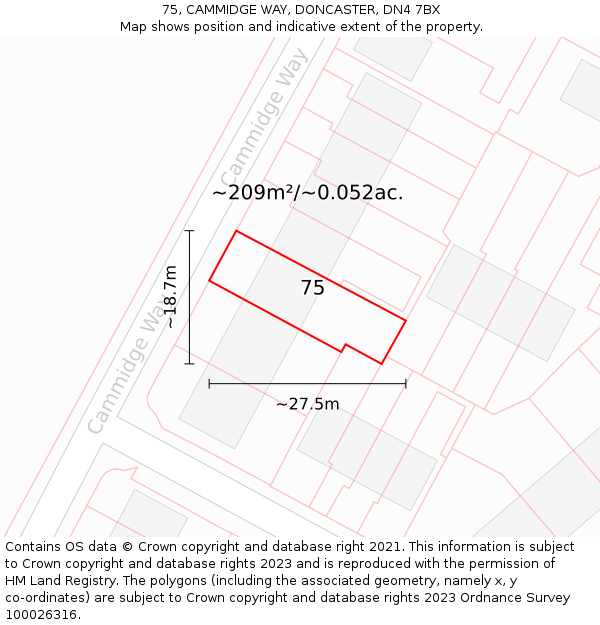 75, CAMMIDGE WAY, DONCASTER, DN4 7BX: Plot and title map