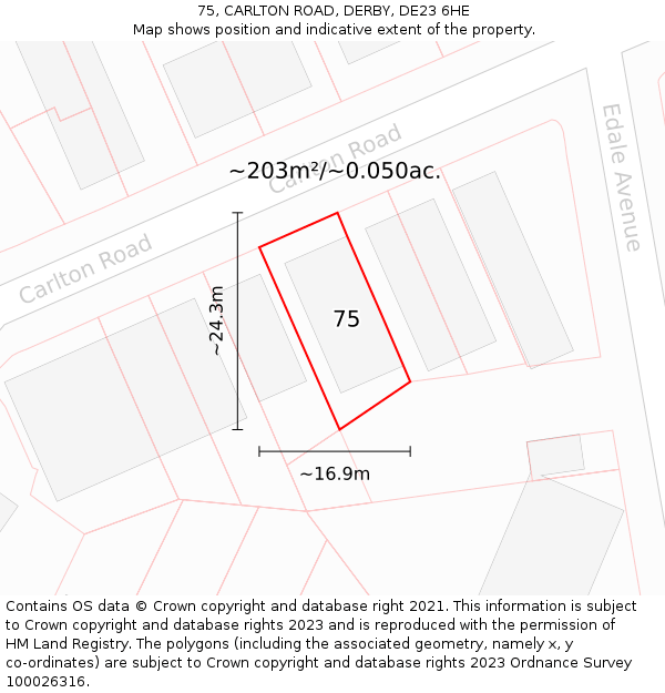 75, CARLTON ROAD, DERBY, DE23 6HE: Plot and title map