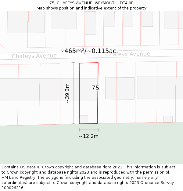 75, CHAFEYS AVENUE, WEYMOUTH, DT4 0EJ: Plot and title map