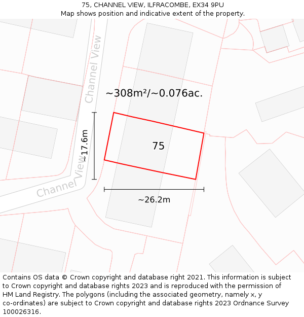 75, CHANNEL VIEW, ILFRACOMBE, EX34 9PU: Plot and title map