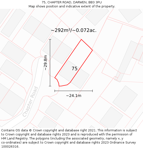 75, CHAPTER ROAD, DARWEN, BB3 3PU: Plot and title map