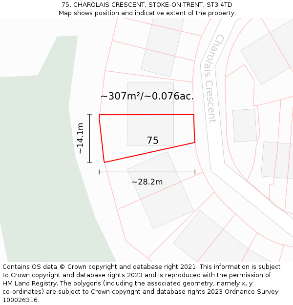 75, CHAROLAIS CRESCENT, STOKE-ON-TRENT, ST3 4TD: Plot and title map