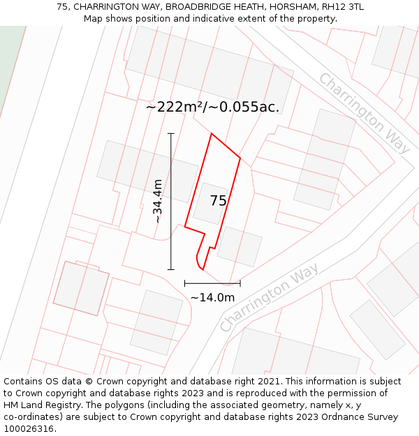 75, CHARRINGTON WAY, BROADBRIDGE HEATH, HORSHAM, RH12 3TL: Plot and title map