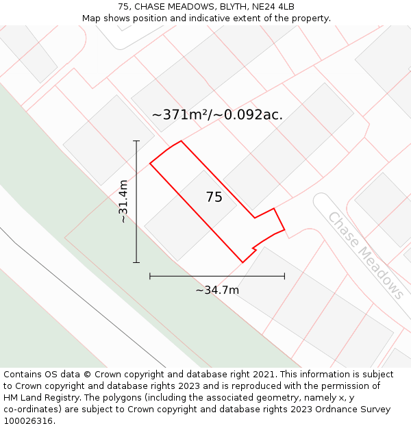 75, CHASE MEADOWS, BLYTH, NE24 4LB: Plot and title map