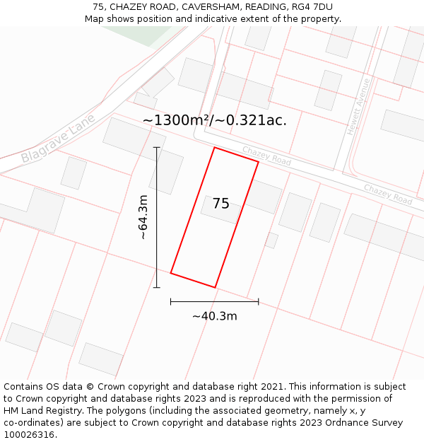 75, CHAZEY ROAD, CAVERSHAM, READING, RG4 7DU: Plot and title map