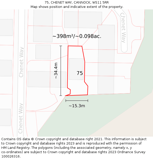 75, CHENET WAY, CANNOCK, WS11 5RR: Plot and title map