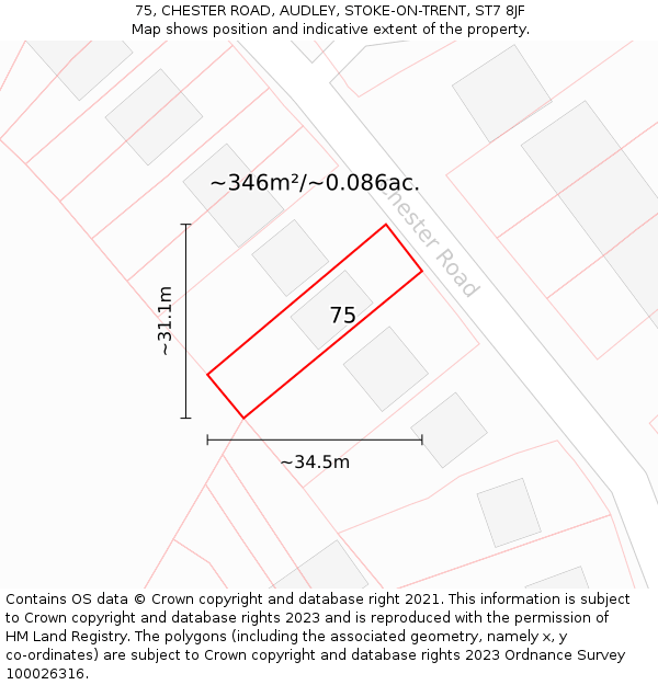 75, CHESTER ROAD, AUDLEY, STOKE-ON-TRENT, ST7 8JF: Plot and title map