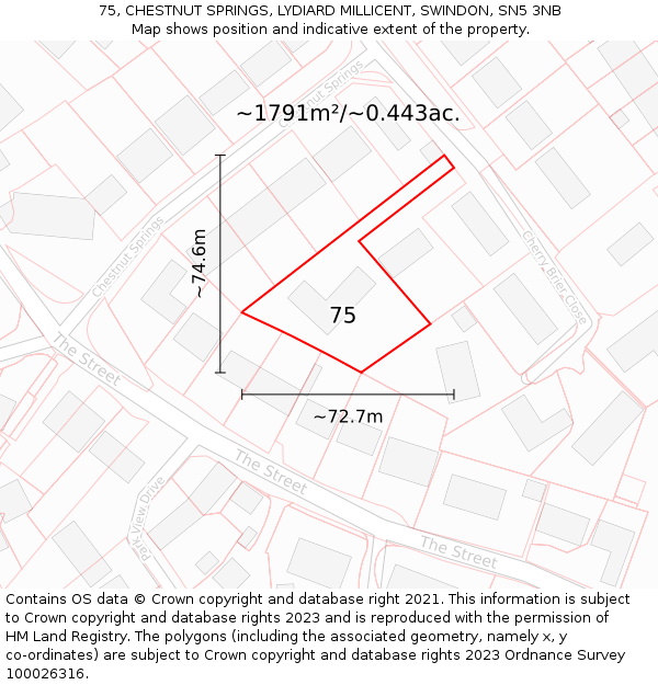 75, CHESTNUT SPRINGS, LYDIARD MILLICENT, SWINDON, SN5 3NB: Plot and title map