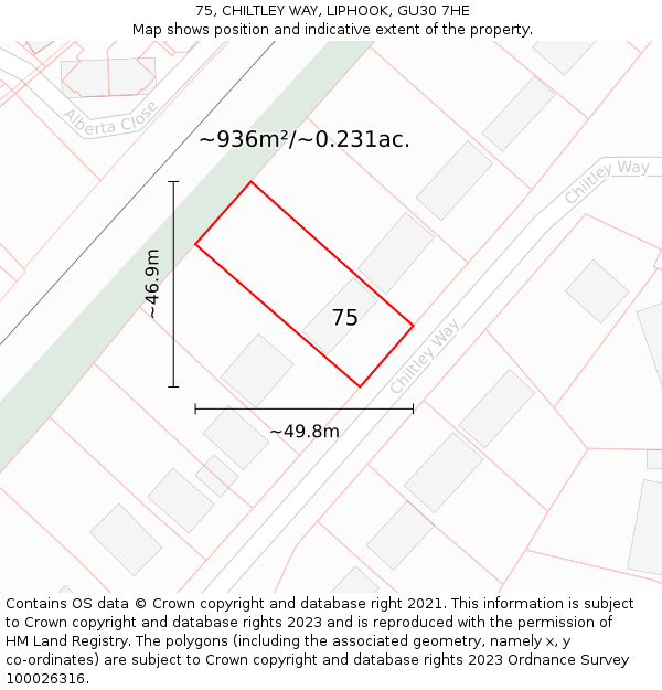 75, CHILTLEY WAY, LIPHOOK, GU30 7HE: Plot and title map