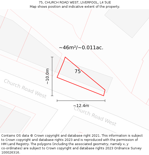 75, CHURCH ROAD WEST, LIVERPOOL, L4 5UE: Plot and title map