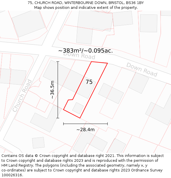 75, CHURCH ROAD, WINTERBOURNE DOWN, BRISTOL, BS36 1BY: Plot and title map