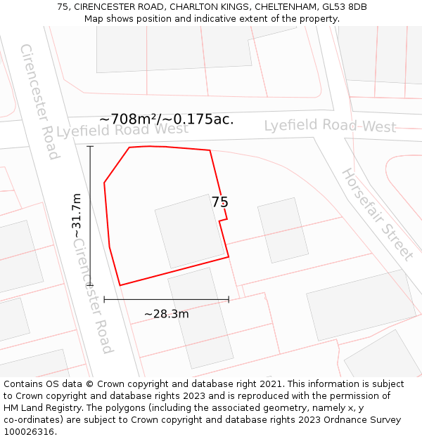 75, CIRENCESTER ROAD, CHARLTON KINGS, CHELTENHAM, GL53 8DB: Plot and title map