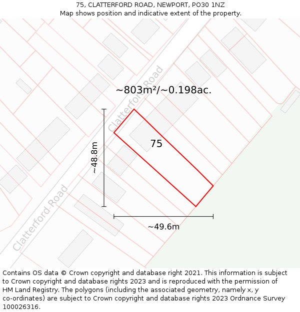 75, CLATTERFORD ROAD, NEWPORT, PO30 1NZ: Plot and title map