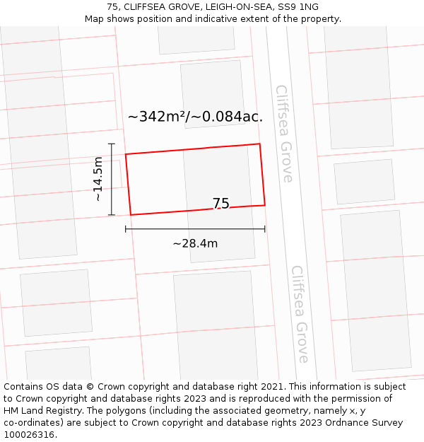 75, CLIFFSEA GROVE, LEIGH-ON-SEA, SS9 1NG: Plot and title map