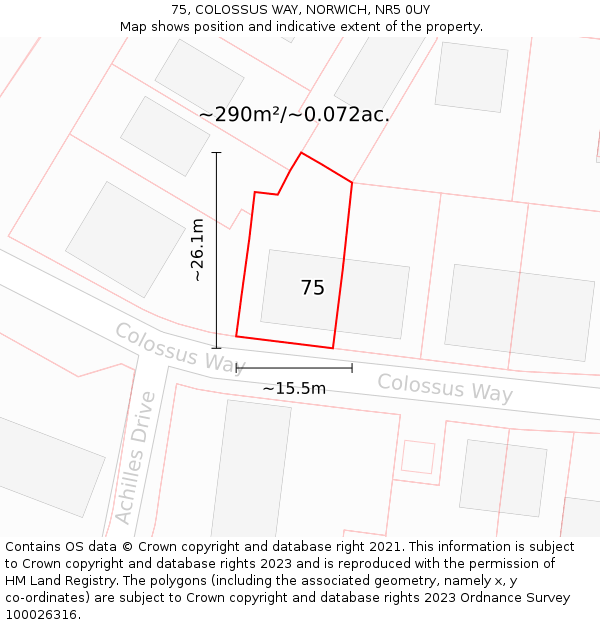 75, COLOSSUS WAY, NORWICH, NR5 0UY: Plot and title map