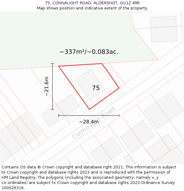 75, CONNAUGHT ROAD, ALDERSHOT, GU12 4RR: Plot and title map