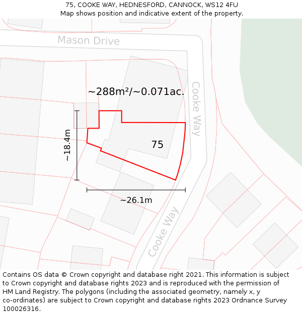 75, COOKE WAY, HEDNESFORD, CANNOCK, WS12 4FU: Plot and title map