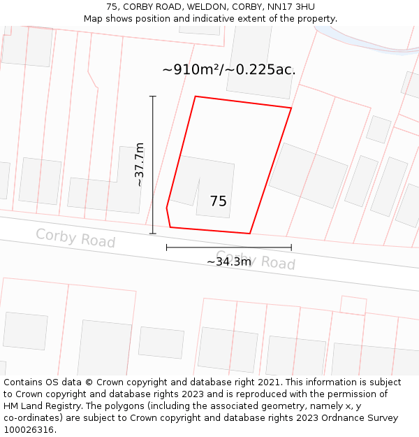 75, CORBY ROAD, WELDON, CORBY, NN17 3HU: Plot and title map