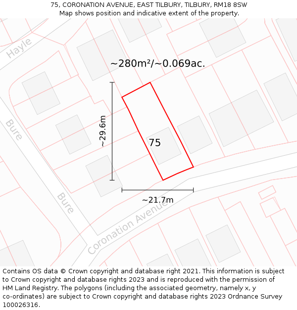 75, CORONATION AVENUE, EAST TILBURY, TILBURY, RM18 8SW: Plot and title map