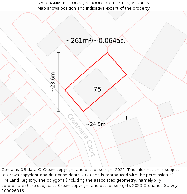 75, CRANMERE COURT, STROOD, ROCHESTER, ME2 4UN: Plot and title map