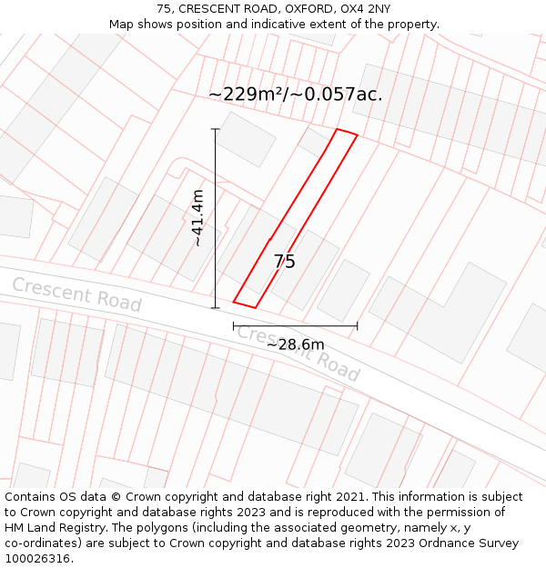 75, CRESCENT ROAD, OXFORD, OX4 2NY: Plot and title map