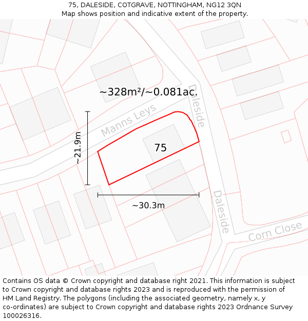 75, DALESIDE, COTGRAVE, NOTTINGHAM, NG12 3QN: Plot and title map