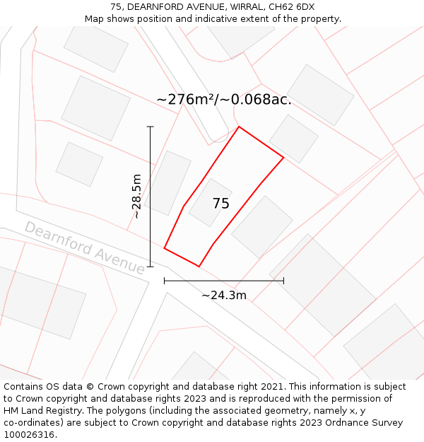 75, DEARNFORD AVENUE, WIRRAL, CH62 6DX: Plot and title map