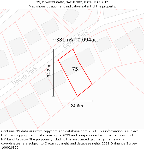 75, DOVERS PARK, BATHFORD, BATH, BA1 7UD: Plot and title map