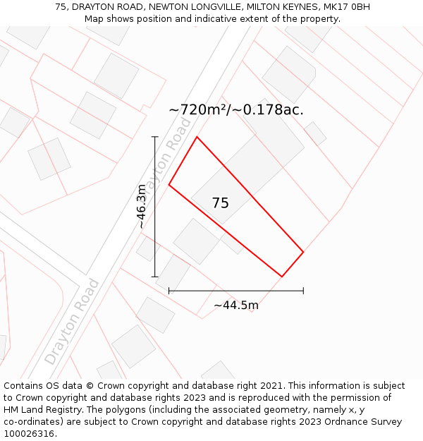 75, DRAYTON ROAD, NEWTON LONGVILLE, MILTON KEYNES, MK17 0BH: Plot and title map