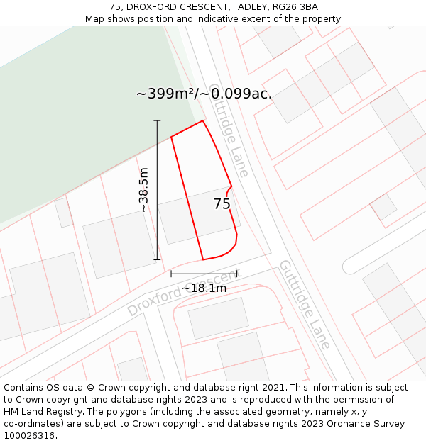 75, DROXFORD CRESCENT, TADLEY, RG26 3BA: Plot and title map