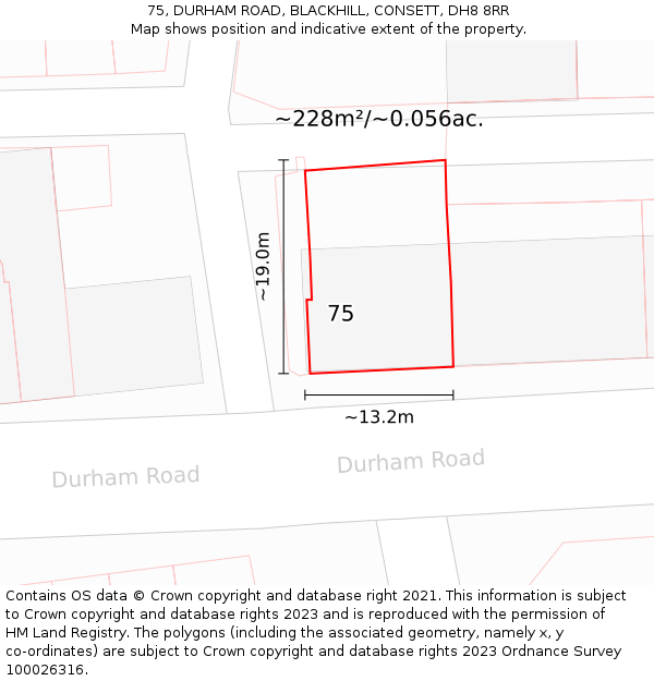 75, DURHAM ROAD, BLACKHILL, CONSETT, DH8 8RR: Plot and title map