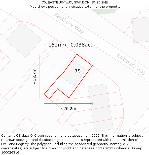 75, EASTBURY WAY, SWINDON, SN25 2HE: Plot and title map